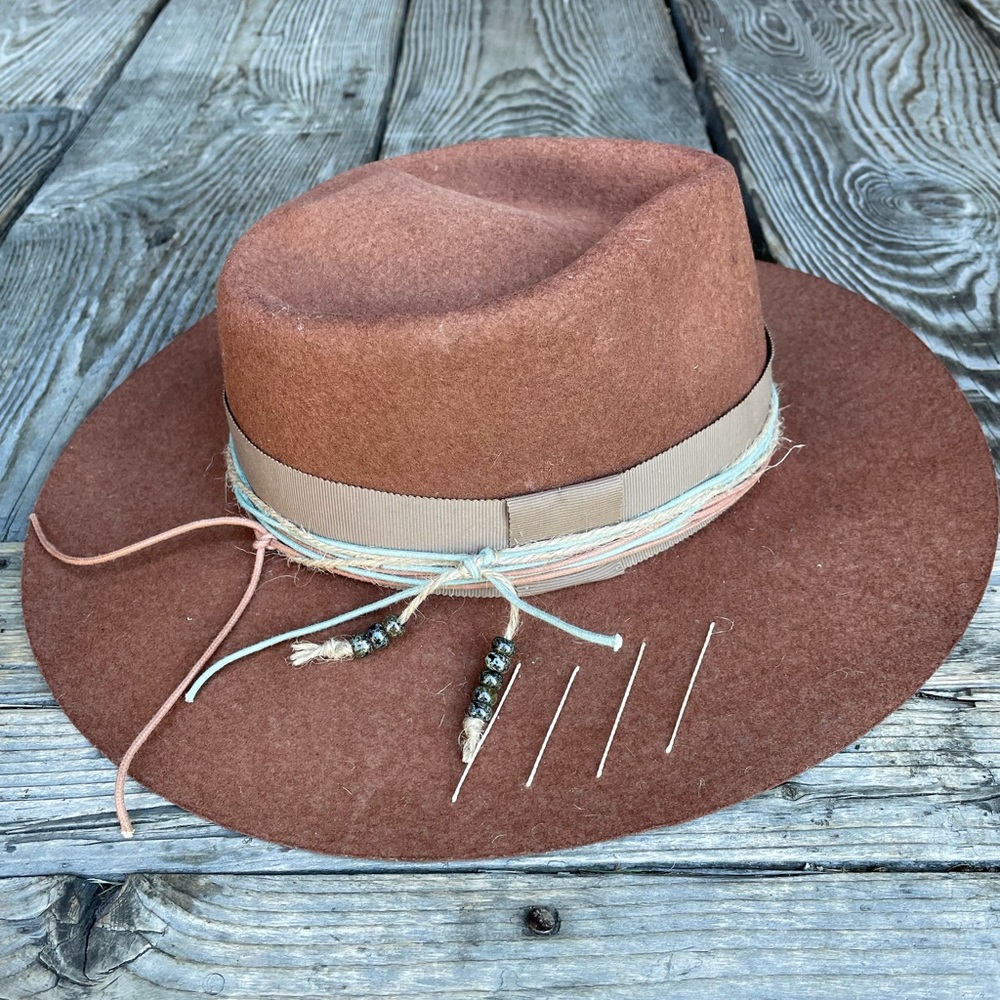 Up-cycled Vintage Brown Felt Hat with Size 55